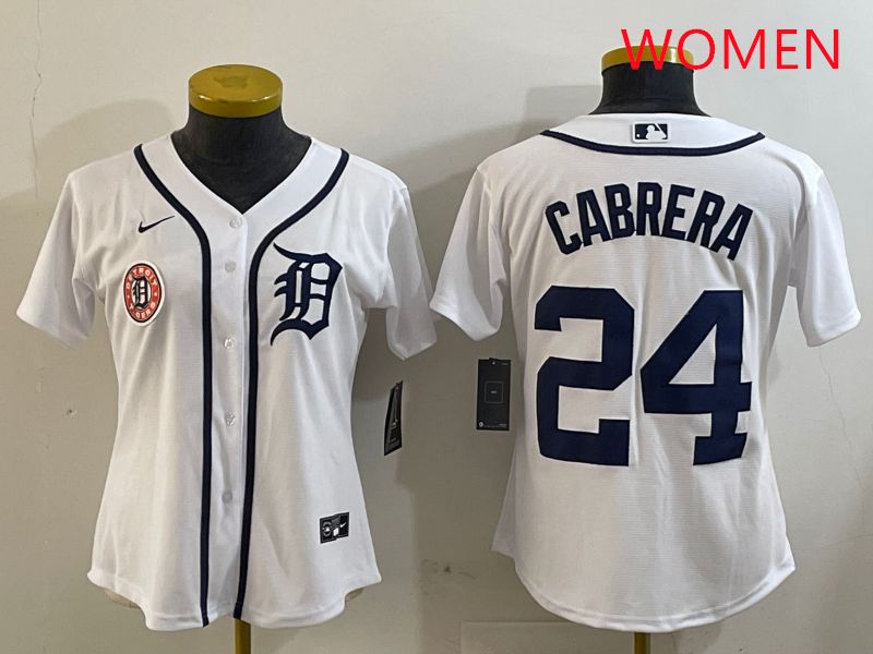 Women Detroit Tigers #24 Cabrera White Game 2025 Nike MLB Jersey style 3->women mlb jersey->Women Jersey